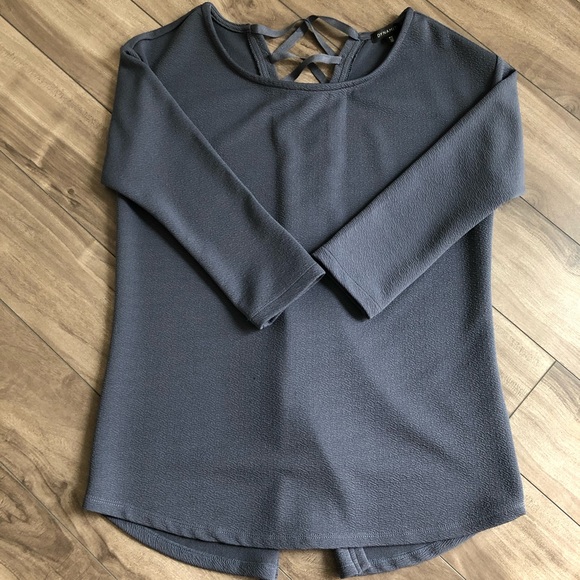 Blue 3/4 length blouse, open lace up back - Picture 1 of 3